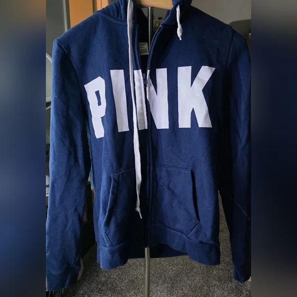 Victoria K Navy Hoodie with White PINK Logo - Picture 1 of 3